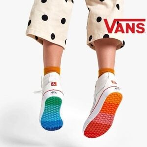 Hedley & Bennett Vans High Tops - White Canvas / Rainbow Soles